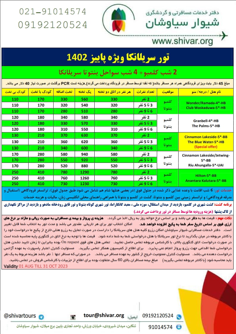 تور کلمبو و بنتوتا سریلانکا