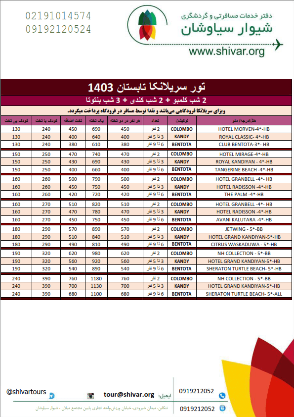 تور کلمبو کندی بنتوتا سریلانکا تابستان 1403