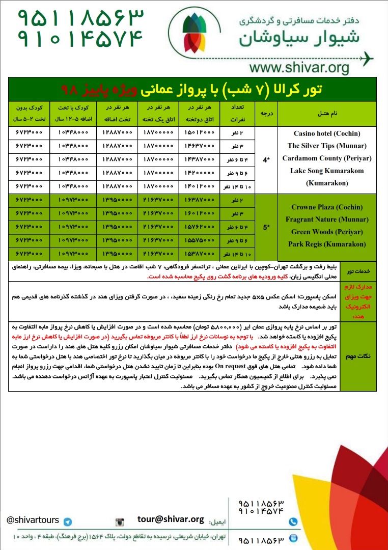 تور کرالا هند پاییز ۹۸